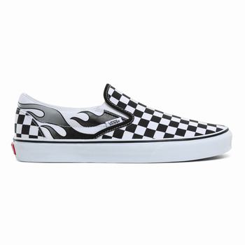 Damske Slip On Tenisky Vans Checkerboard Flame Classic Čierne/Biele VA79QYNBU